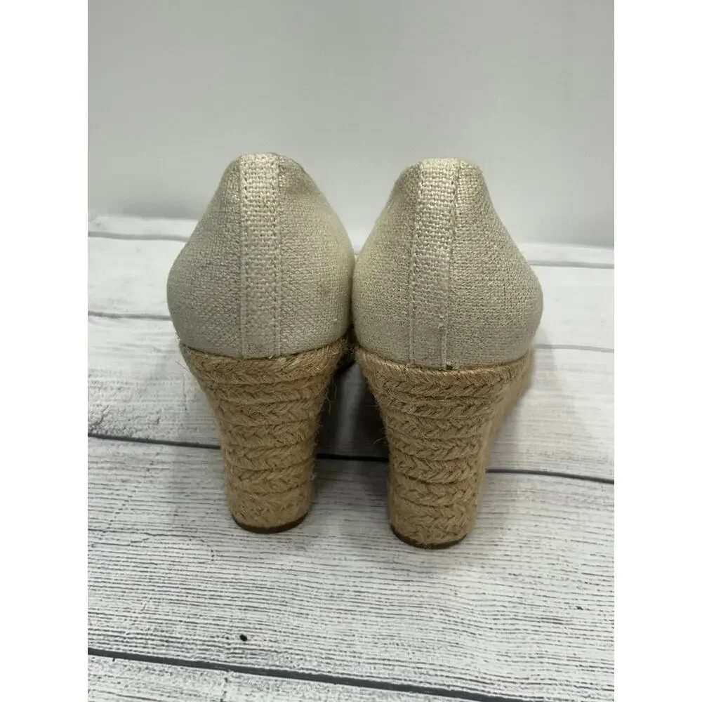 J. Crew Womens Beige‎ Seville Espadrille Metallic Canvas Wedge Sandals Size 8.5